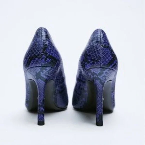 Zara NWT Sexy Blue Snakeskin Print Stiletto Heels Shoes **Size 38/US 7.5**🔥🔥 - Picture 2 of 10